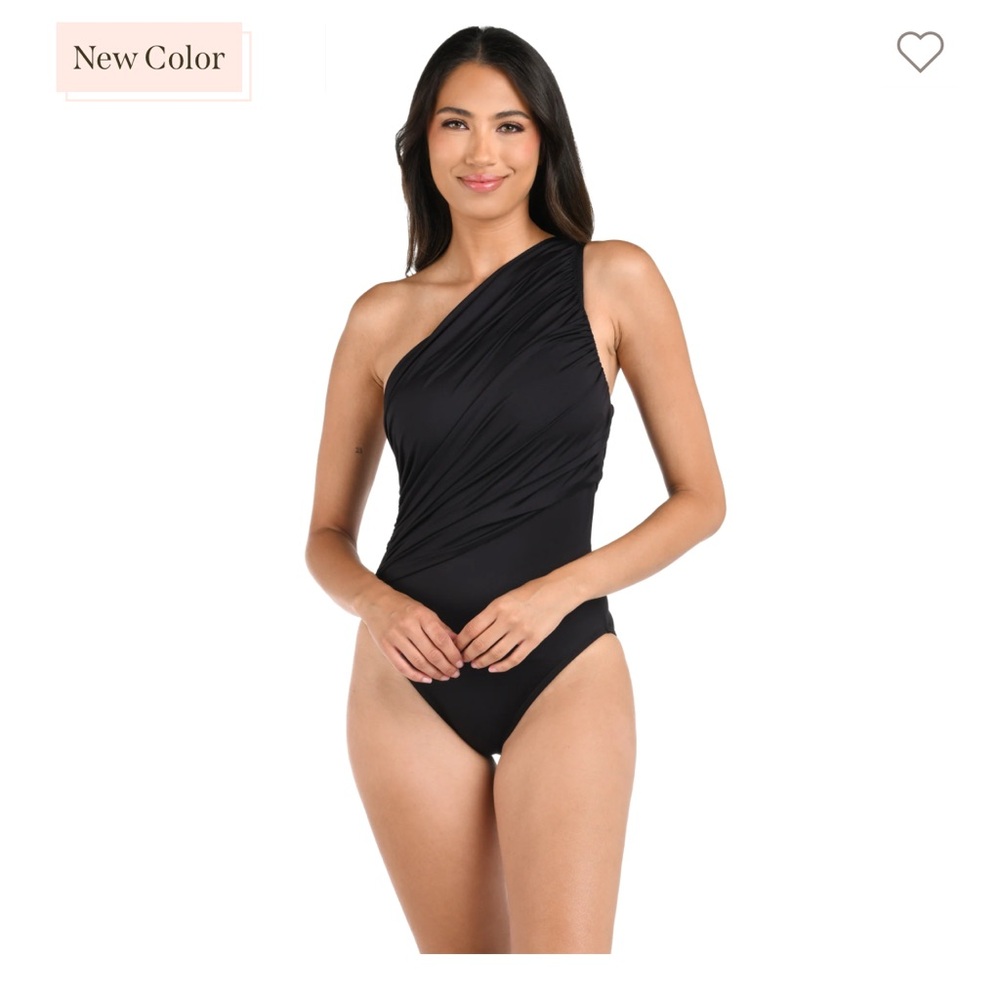 La Blanca Island Goddess Shirred One Shoulder One Piece - Black